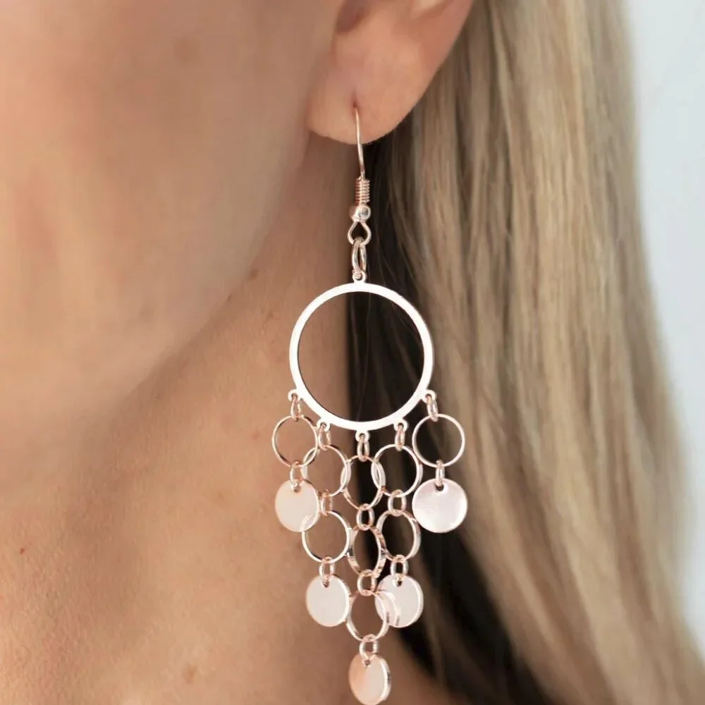 Paparazzi Jewelry Accessories - Cyber Chime - Rose Gold Earrings - Vintage